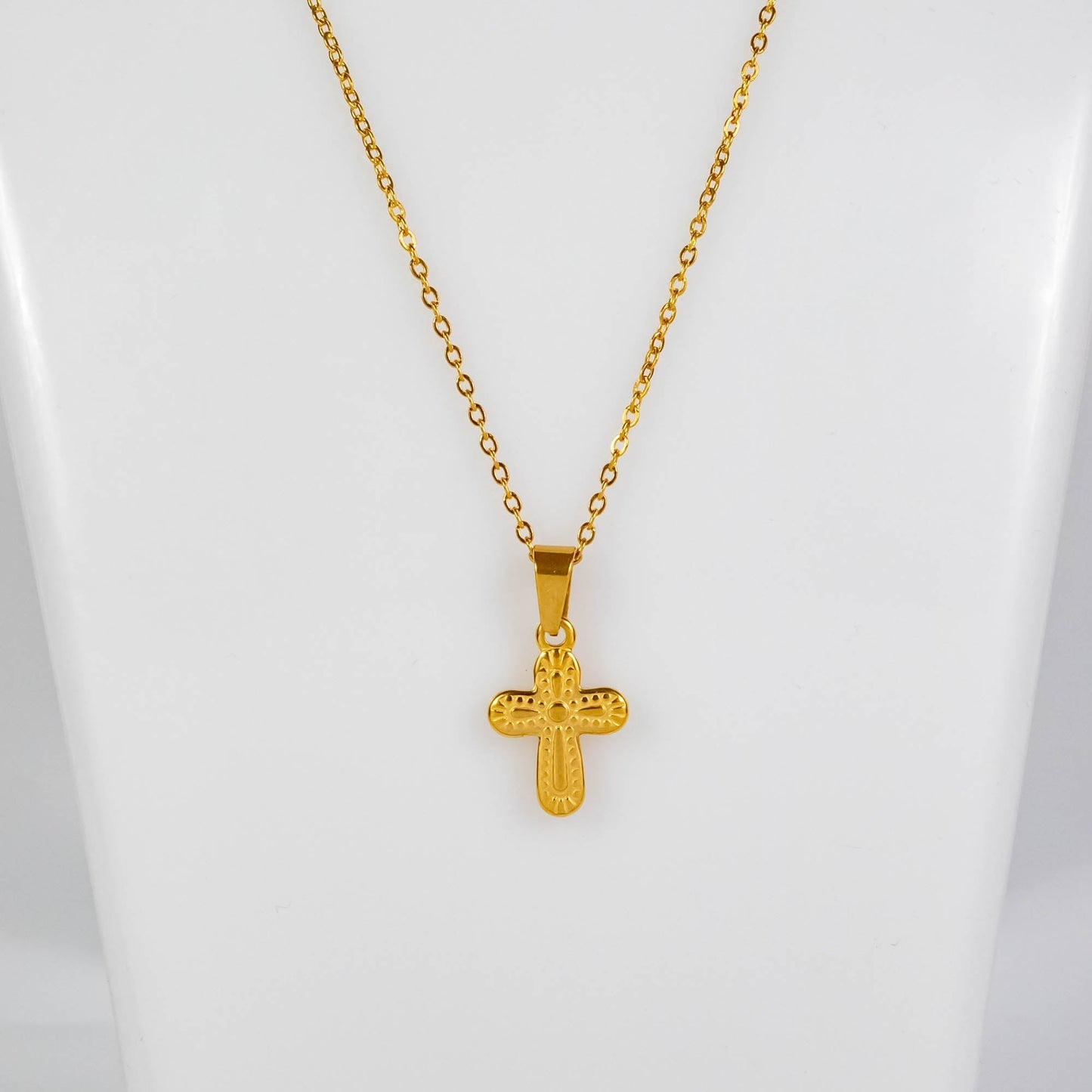 Wholesale 10Pcs 19mm Gold Patterned Cross Gothic Steel Pendant Chain Necklace