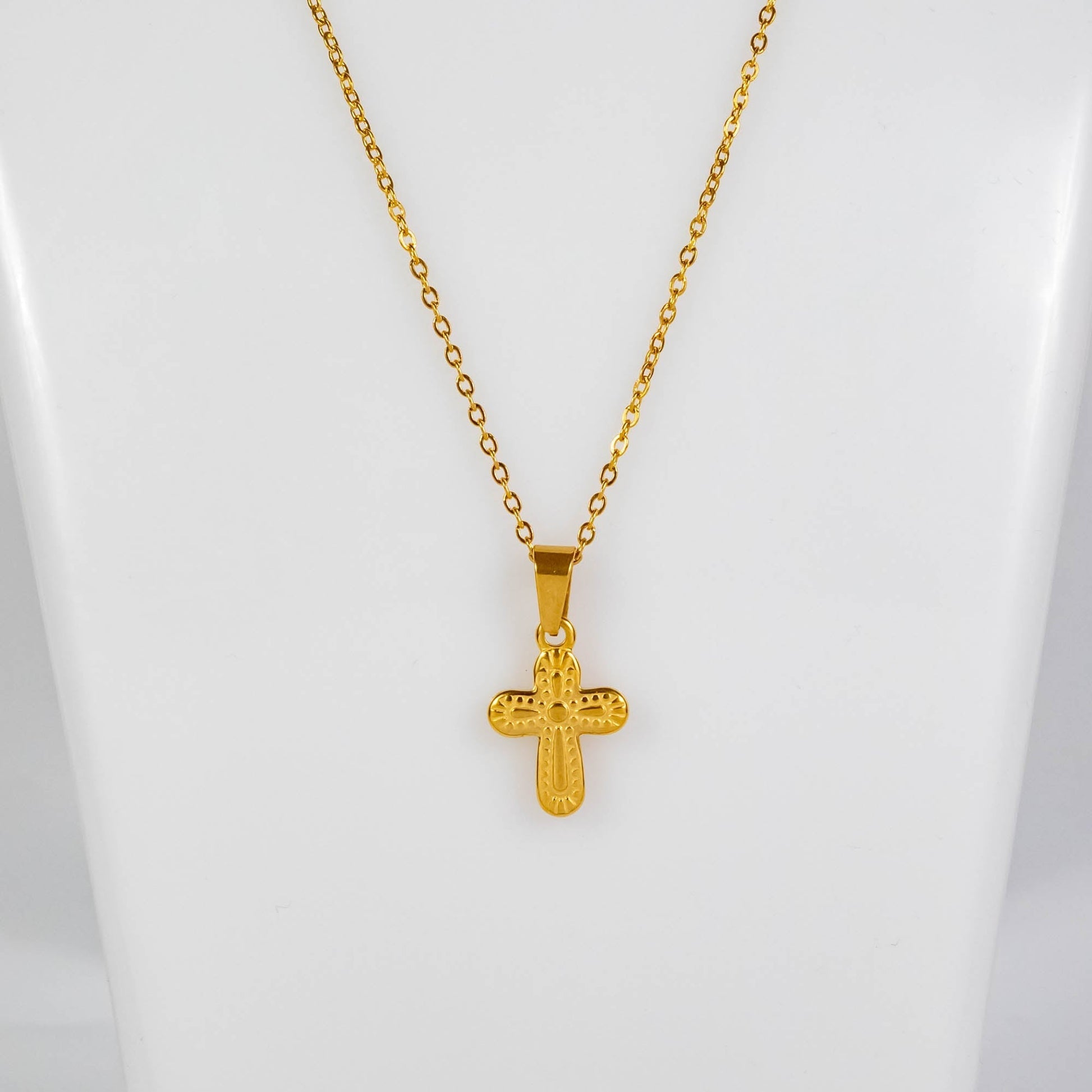 Wholesale 10Pcs 19mm Gold Patterned Cross Gothic Steel Pendant Chain Necklace