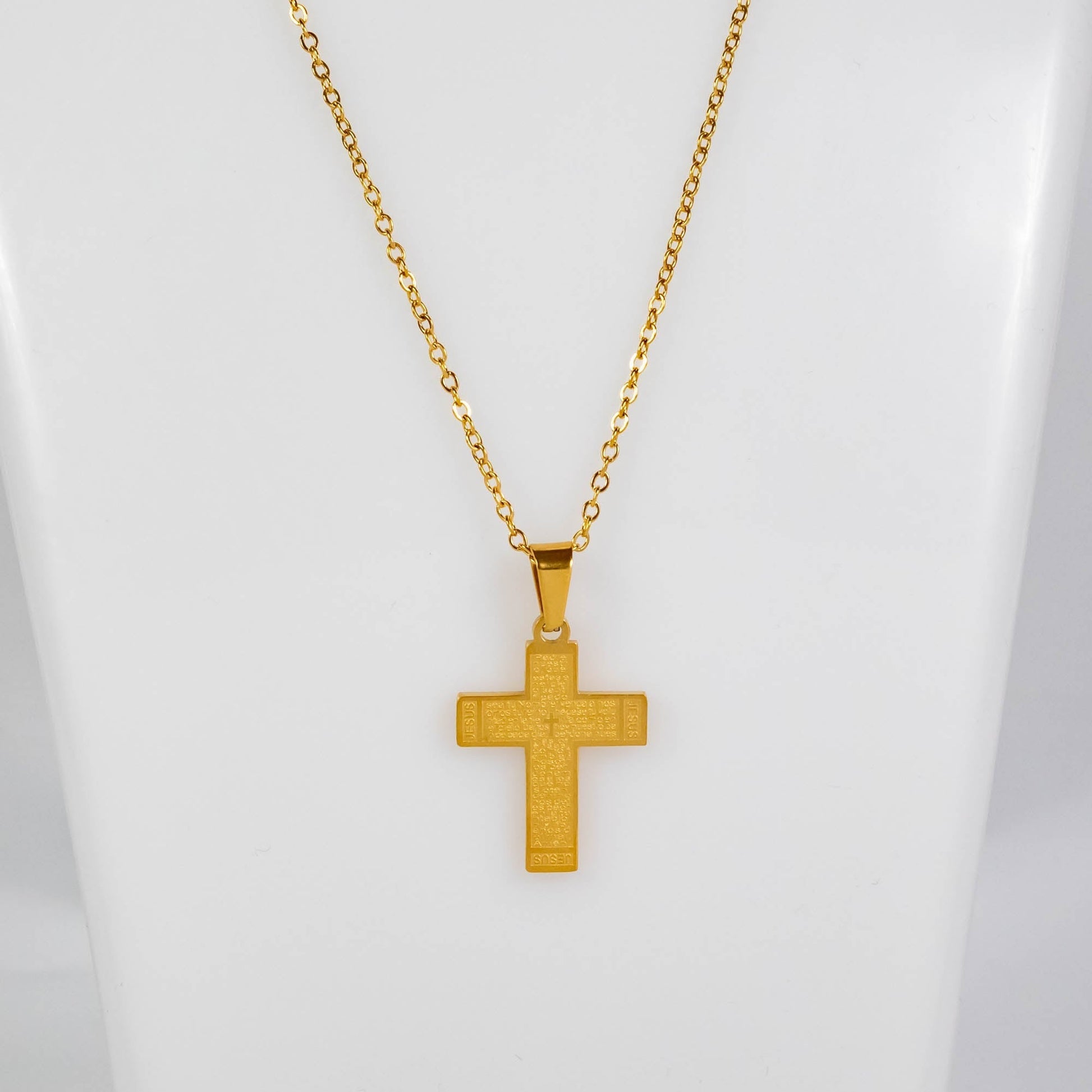 Wholesale 10Pcs 24.5mm Gold Spanish Lord's Prayer Cross Steel Pendant Chain Necklace