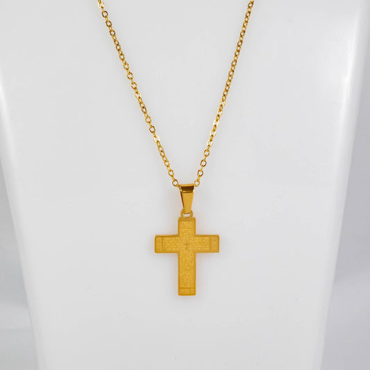 Wholesale 10Pcs 24.5mm Gold Spanish Lord's Prayer Cross Steel Pendant Chain Necklace