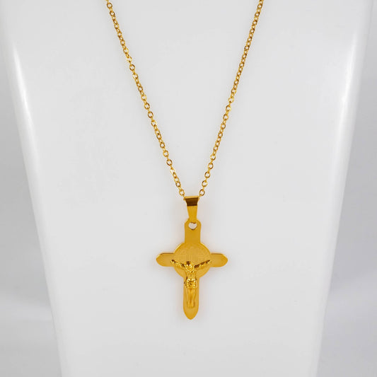 Wholesale 10Pcs 32mm Gold Crucifix Cross Gothic Steel Pendant Chain Necklace