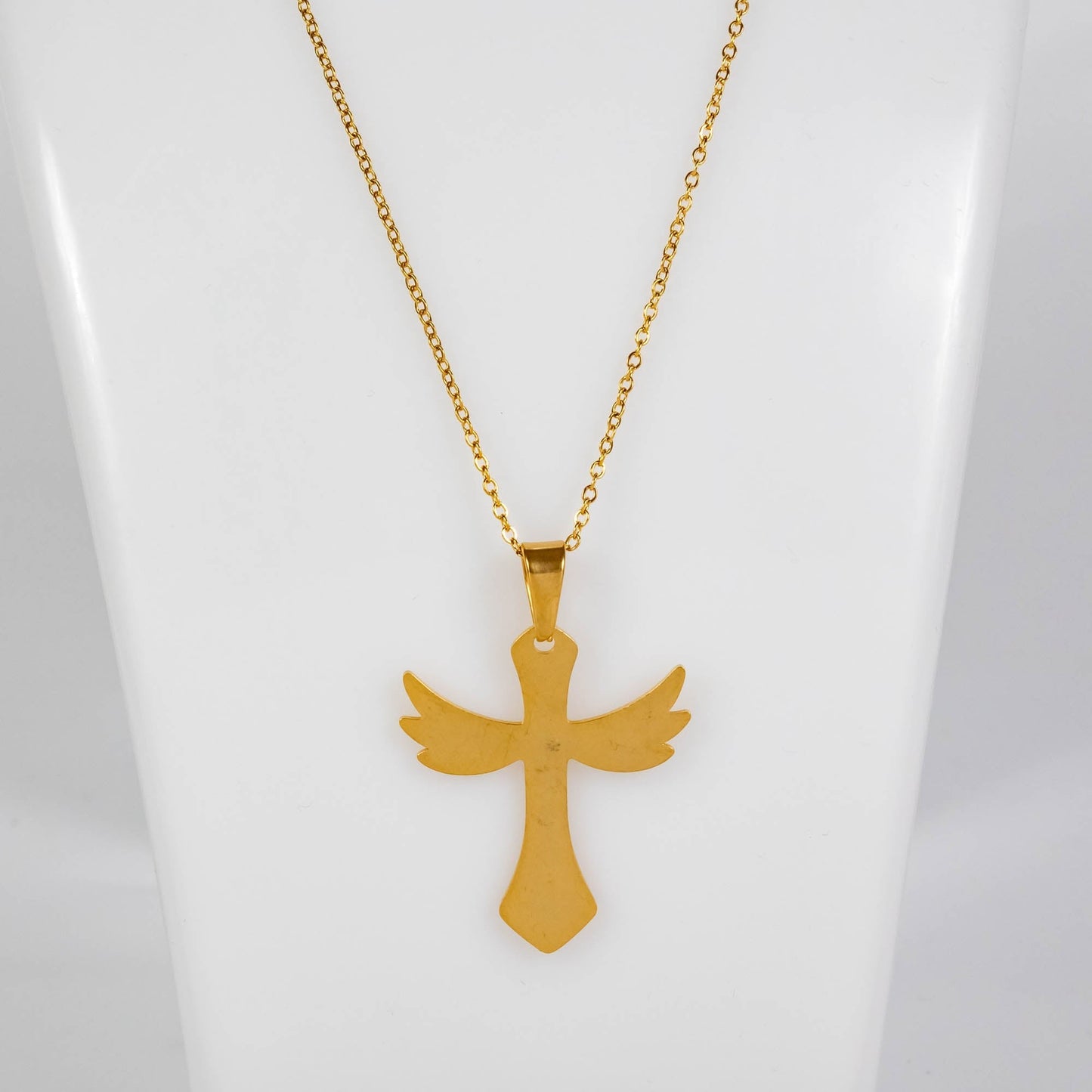 Wholesale 10Pcs 38mm Gold Winged Cross Gothic Steel Pendant Chain Necklace