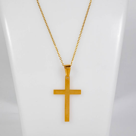 Wholesale 10Pcs 39mm Gold Latin Cross Gothic Steel Pendant Chain Necklace