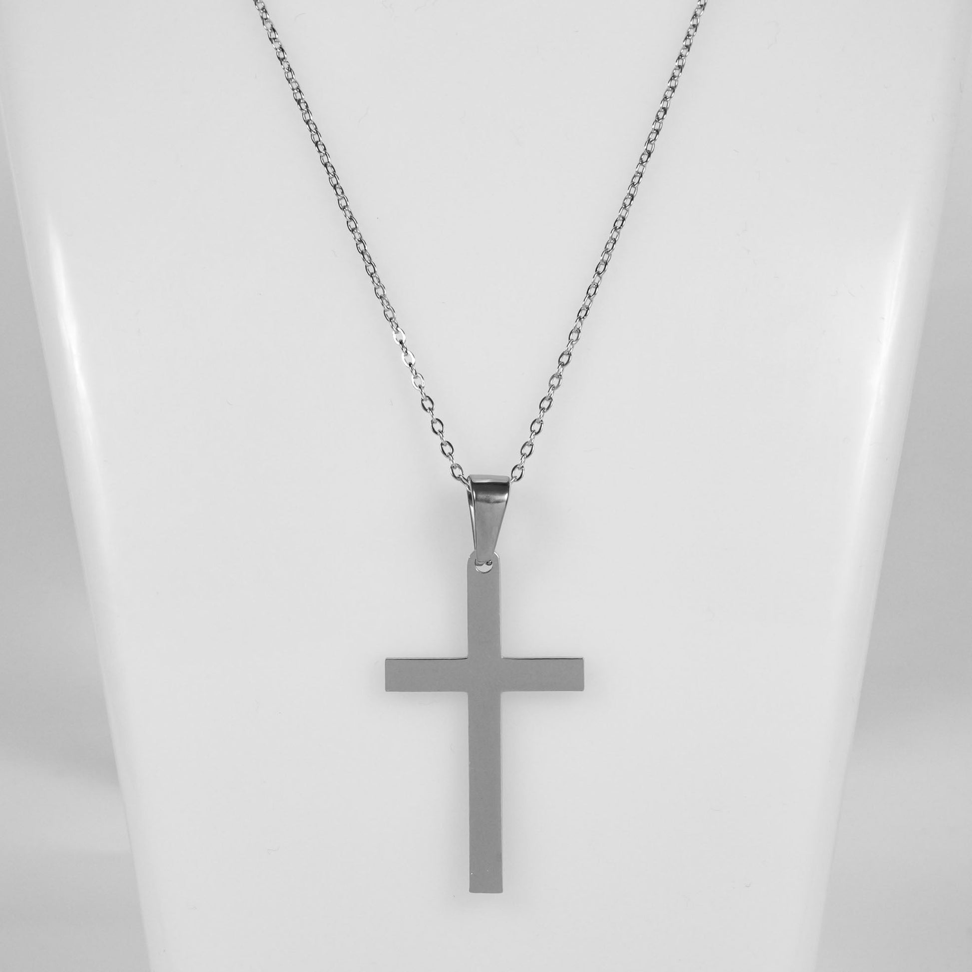 Wholesale 10Pcs 39mm Silver Latin Cross Gothic Steel Pendant Chain Necklace