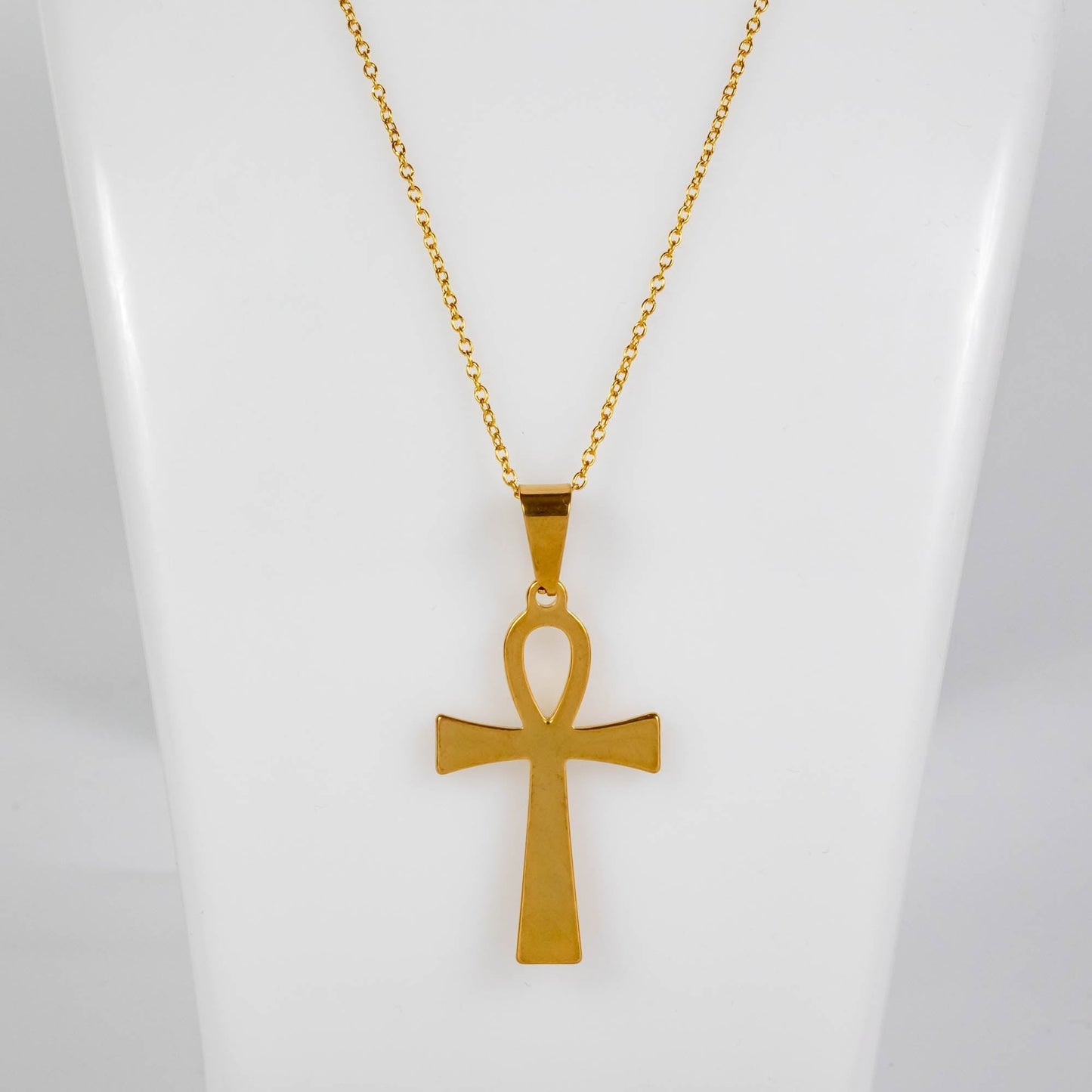 Wholesale 10Pcs 44.5mm Gold Ankh Cross Gothic Steel Pendant Chain Necklace