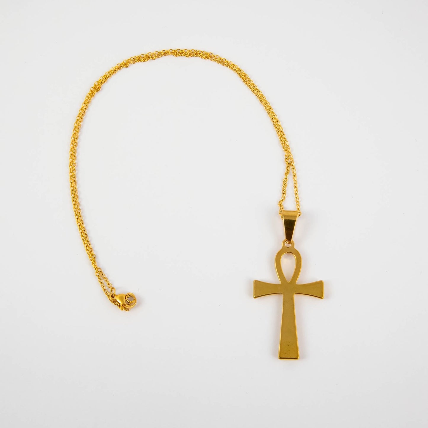 Wholesale 10Pcs 44.5mm Gold Ankh Cross Gothic Steel Pendant Chain Necklace