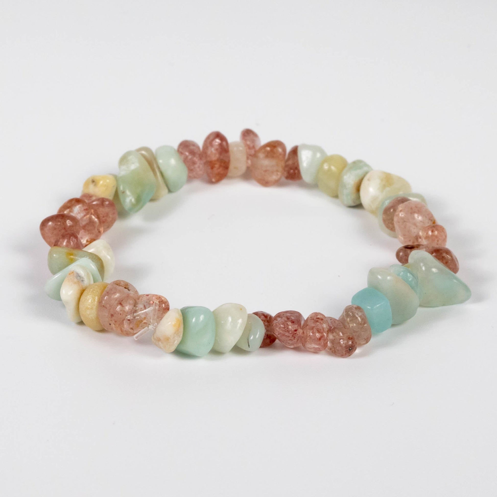 Wholesale 10Pcs Amazonite & Strawberry Quartz Gemstone Chip Bracelet