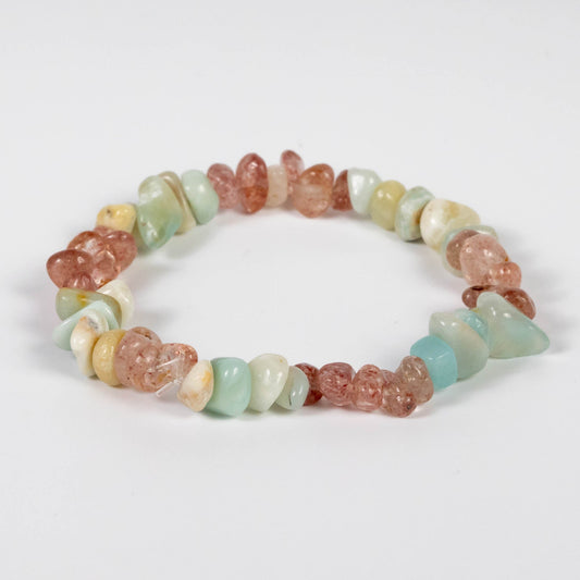 Wholesale 10Pcs Amazonite & Strawberry Quartz Gemstone Chip Bracelet