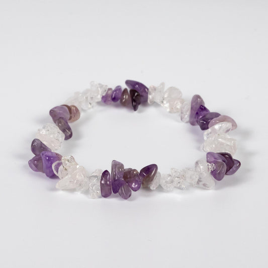 Wholesale 10Pcs Amethyst & Clear Crystal Quartz Gemstone Chip Bracelet