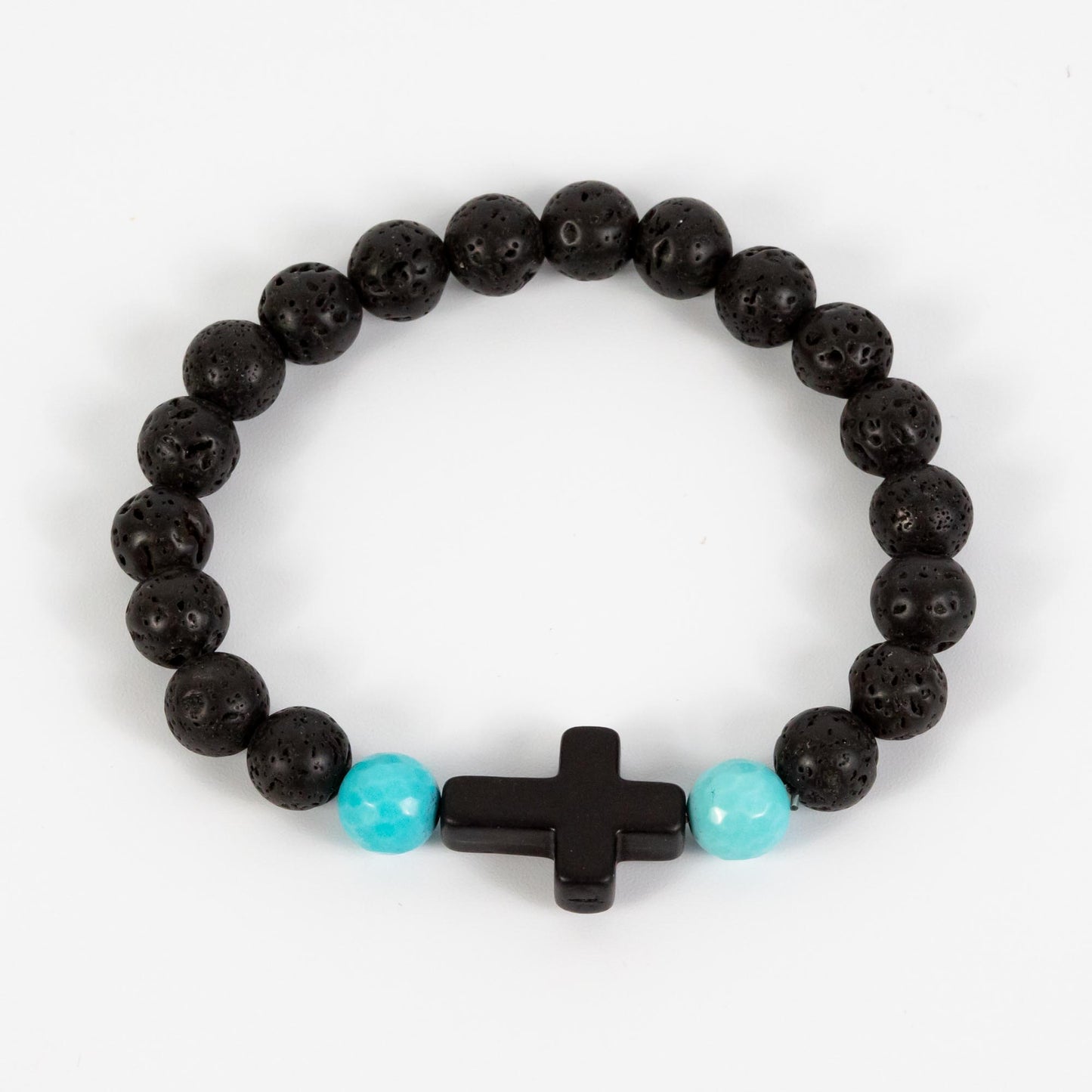 Wholesale 10Pcs Black Turquoise Cross Bracelet, Lava Rock Beads