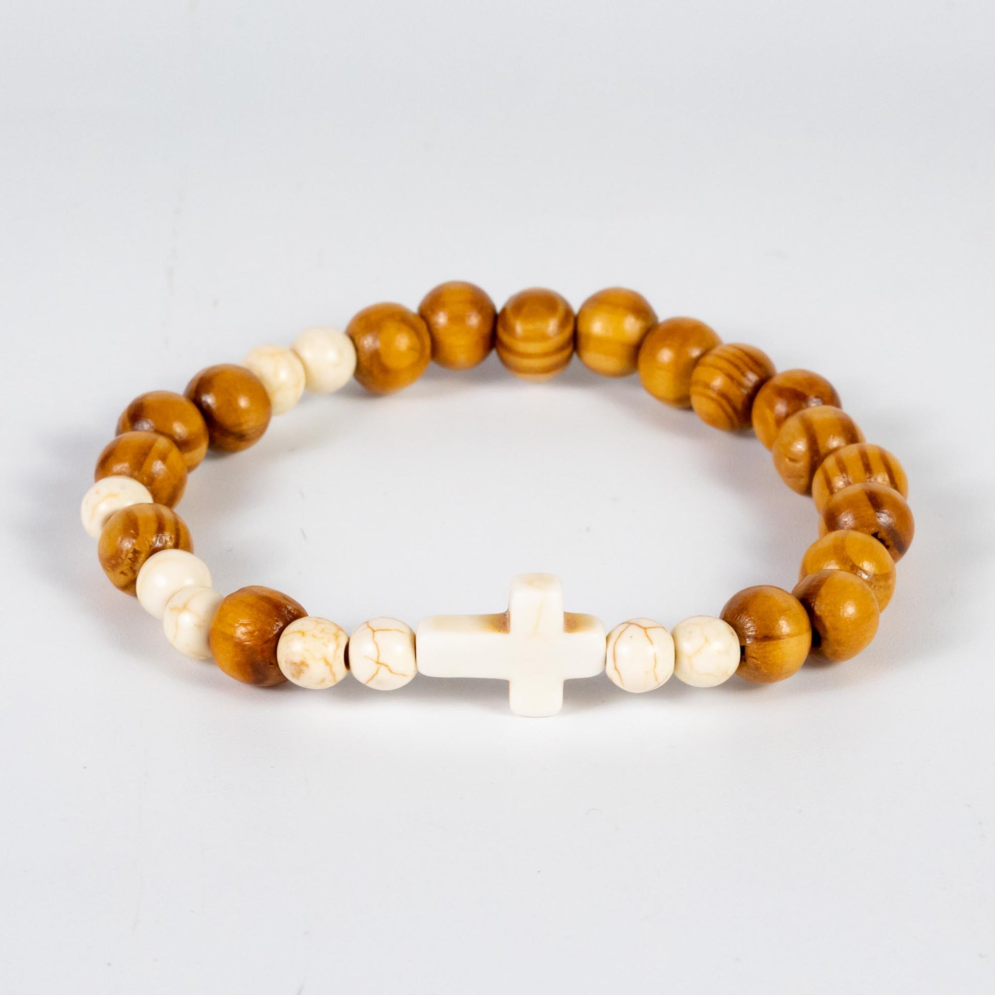 Wholesale 10Pcs White Turquoise Cross Bracelet, Wood Beads