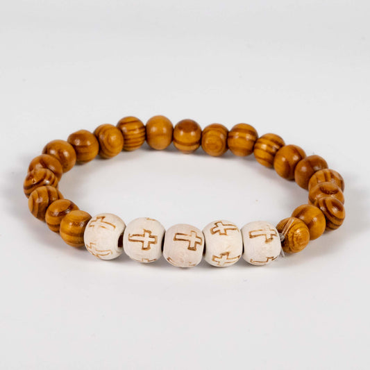 Wholesale 10Pcs Cross Symbol With Wood Acrylic Beads Spiritual Bracelet