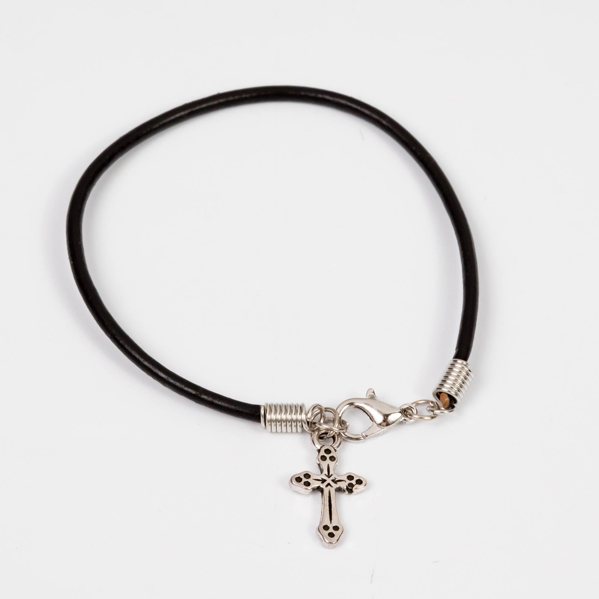 Wholesale 10Pcs Cross Charm Bracelets, Cowhide Leather Cord - Mixed Design