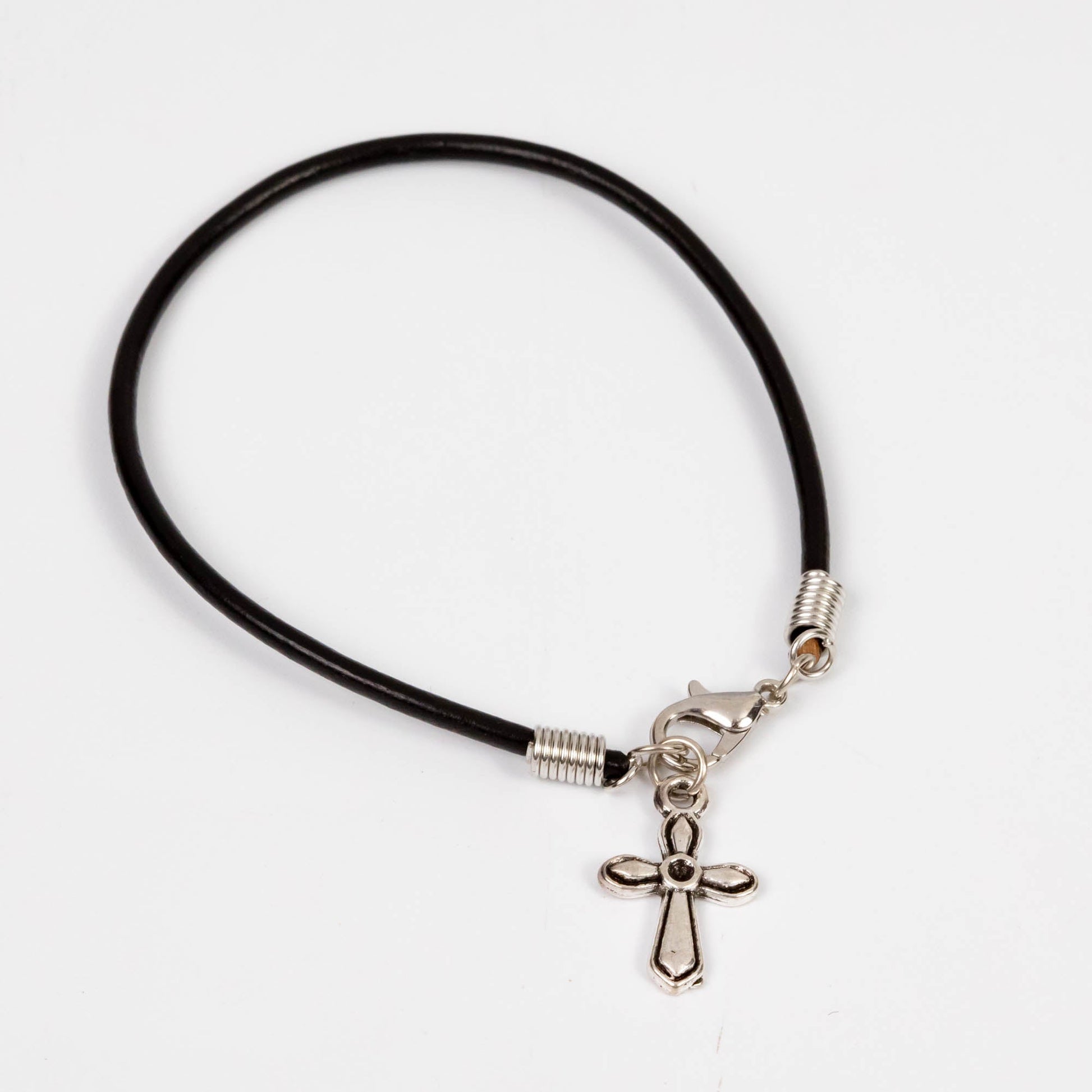 Wholesale 10Pcs Cross Charm Bracelets, Cowhide Leather Cord - Mixed Design