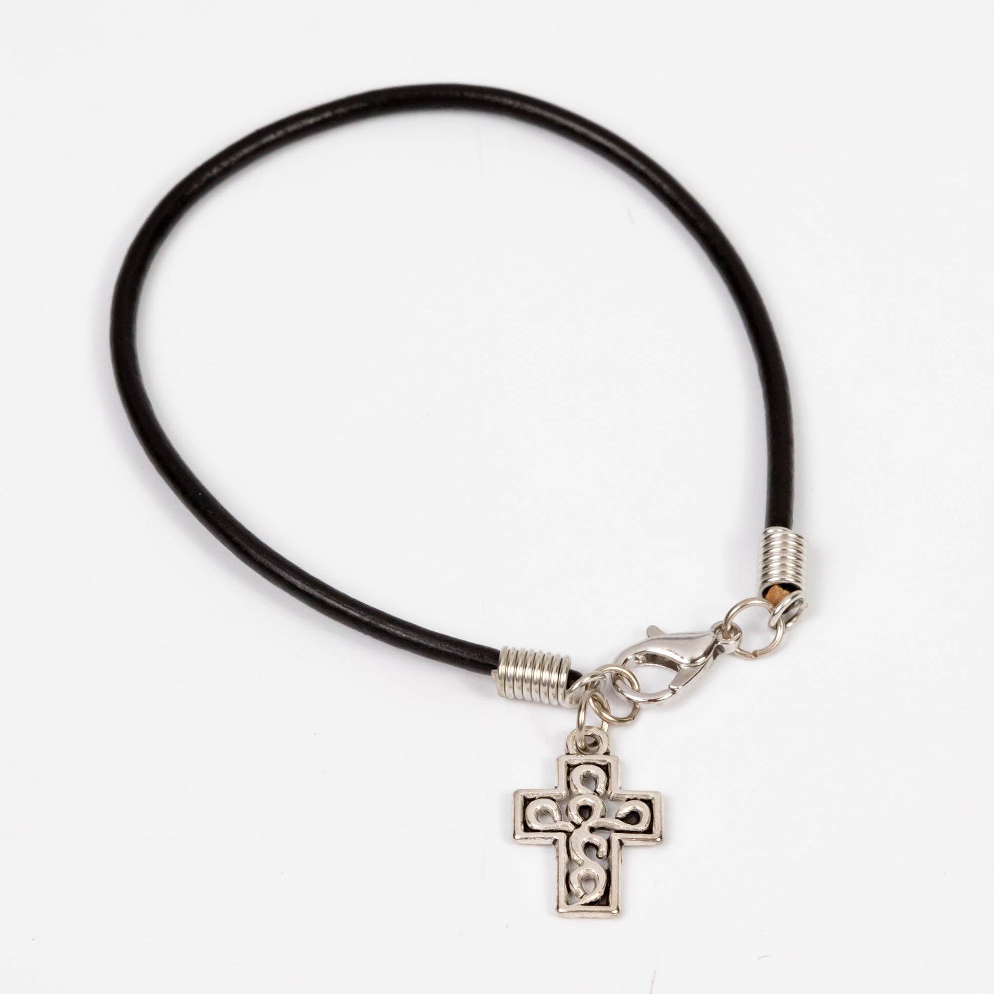 Wholesale 10Pcs Cross Charm Bracelets, Cowhide Leather Cord - Mixed Design