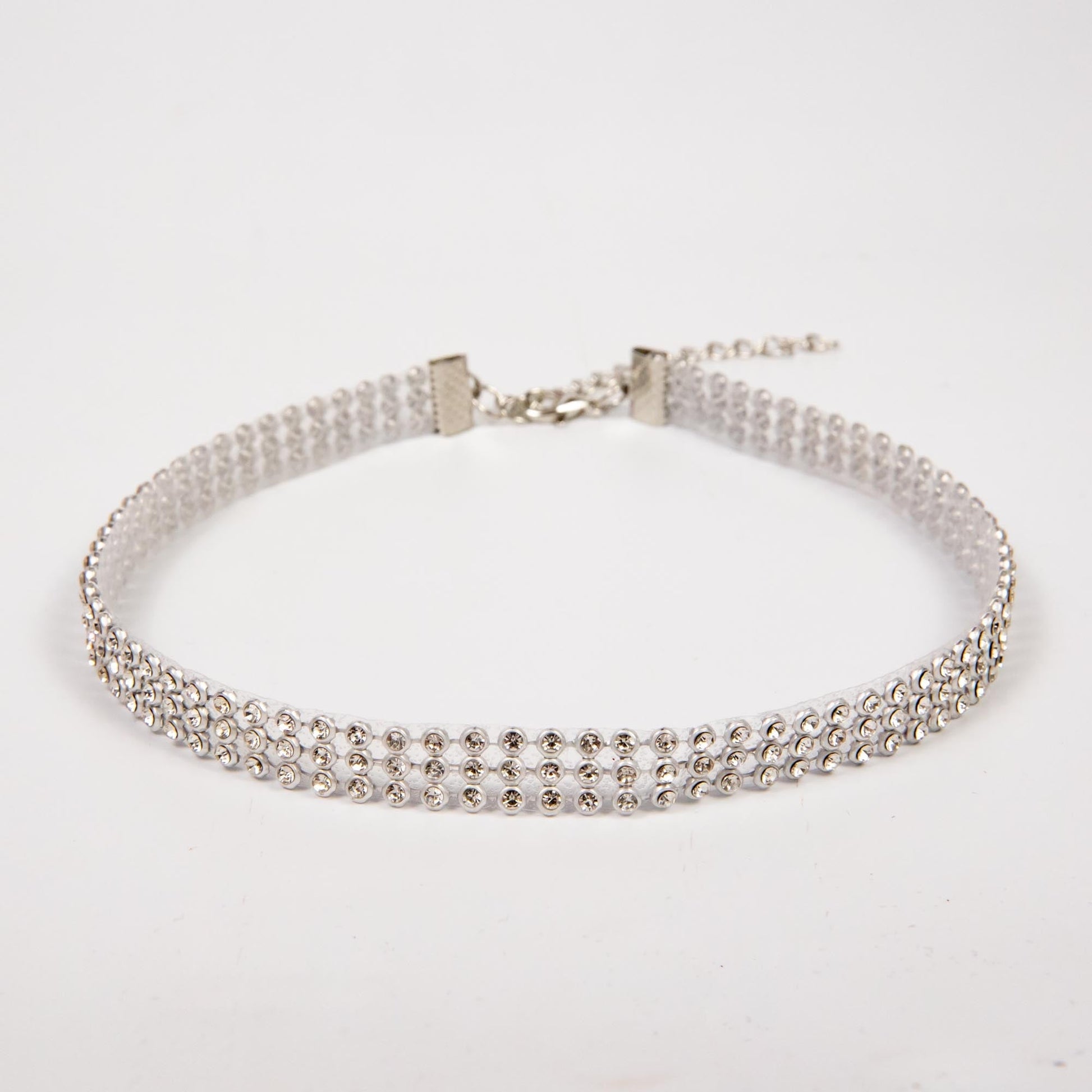 Wholesale 10Pcs Crystal Rhinestone 3 Row Choker Necklace, Platinum Clasp