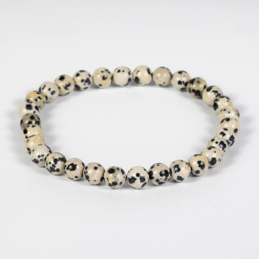 Wholesale 10Pcs Dalmatian Jasper 6mm Round Bead Stretch Gemstone Bracelets