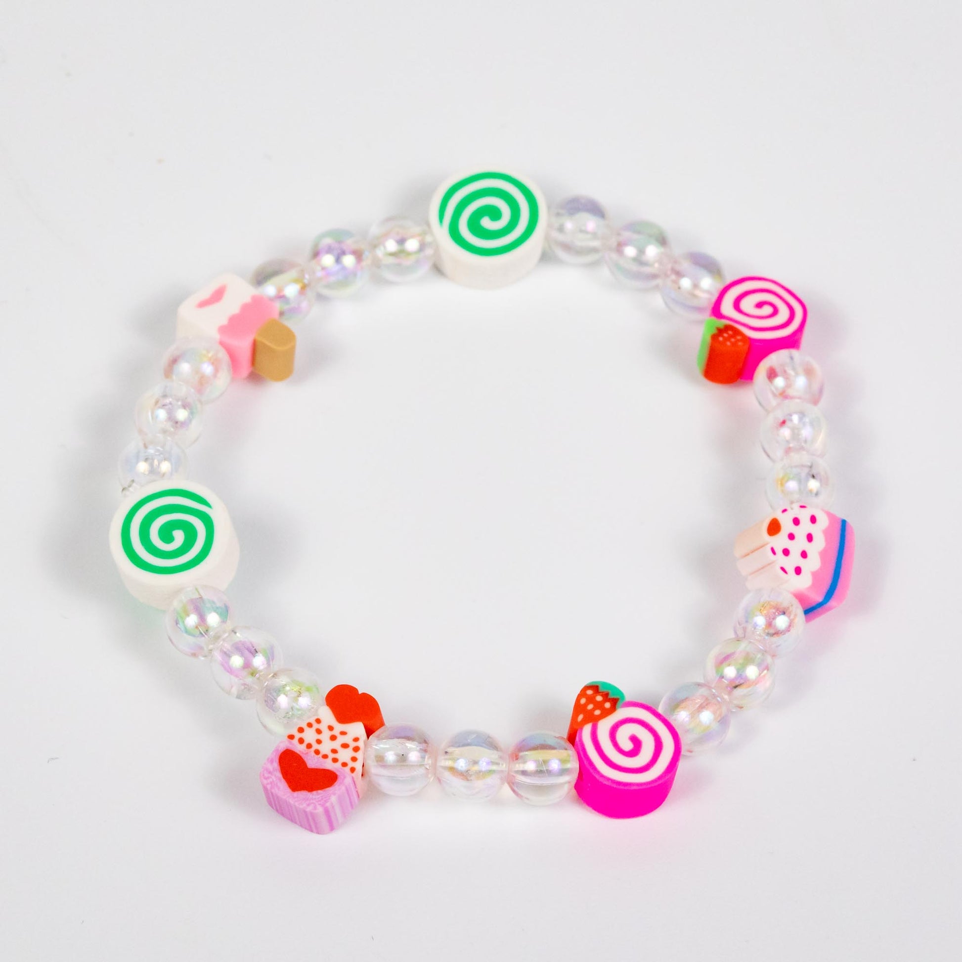 Wholesale 10Pcs Dessert Polymer Clay Beads Stretch Bracelet With Clear Acrylic Round Beads