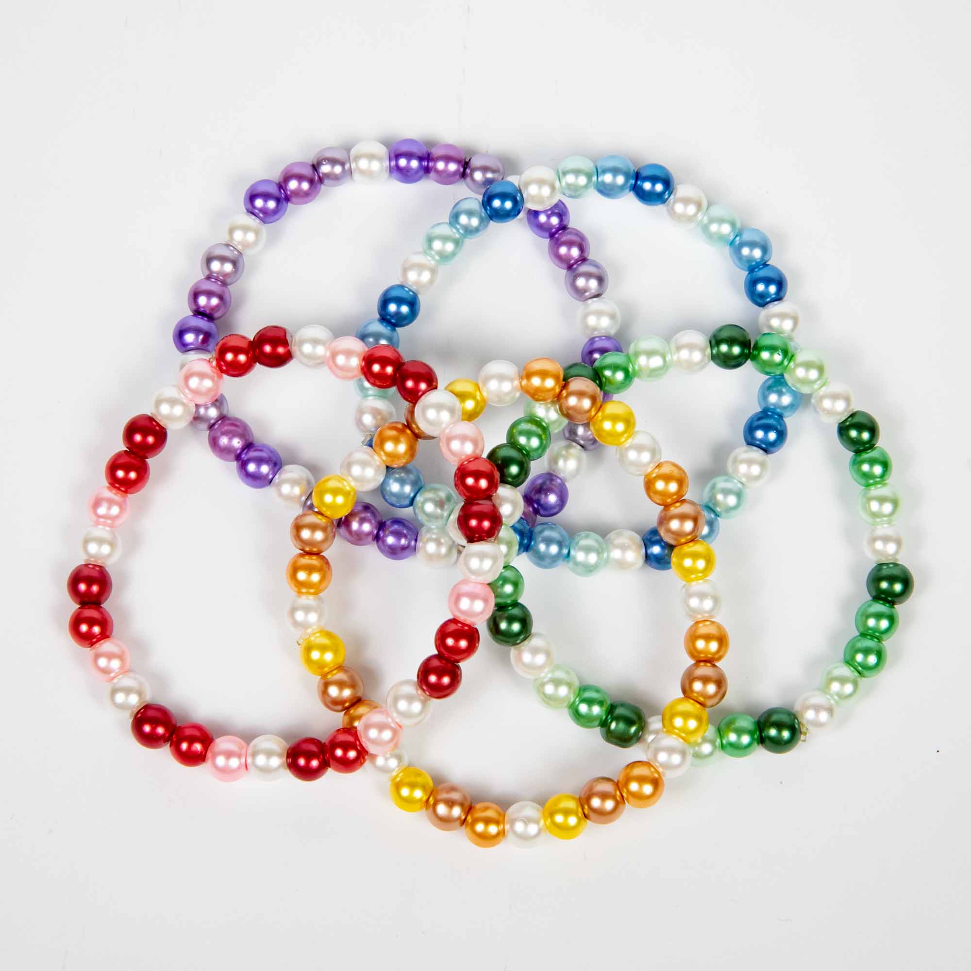 Wholesale 10Pcs Glass Pearl Round Bead Stretch Bracelets - Mixed Colour