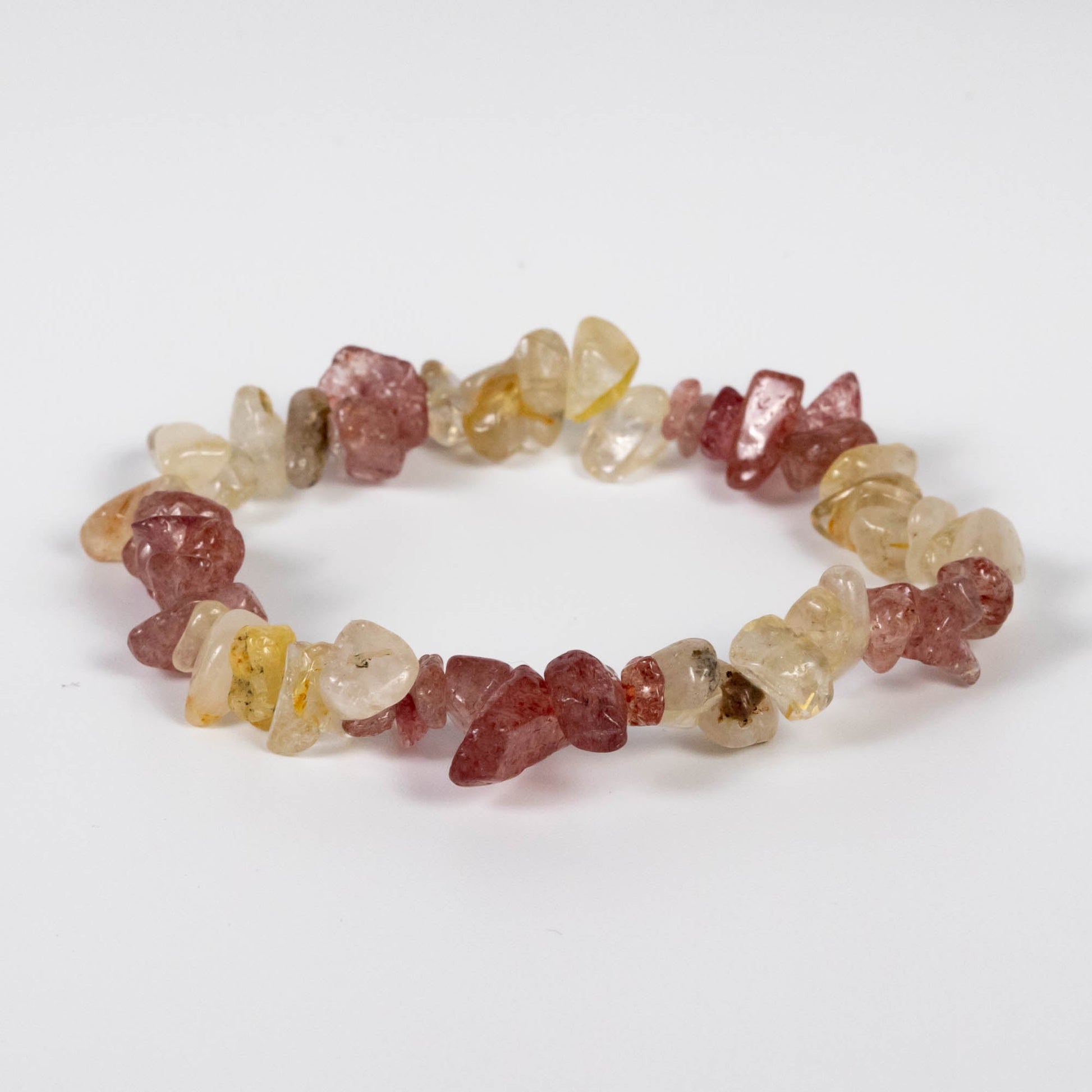 Wholesale 10Pcs Gold Rutilated & Strawberry Quartz Gemstone Bracelet