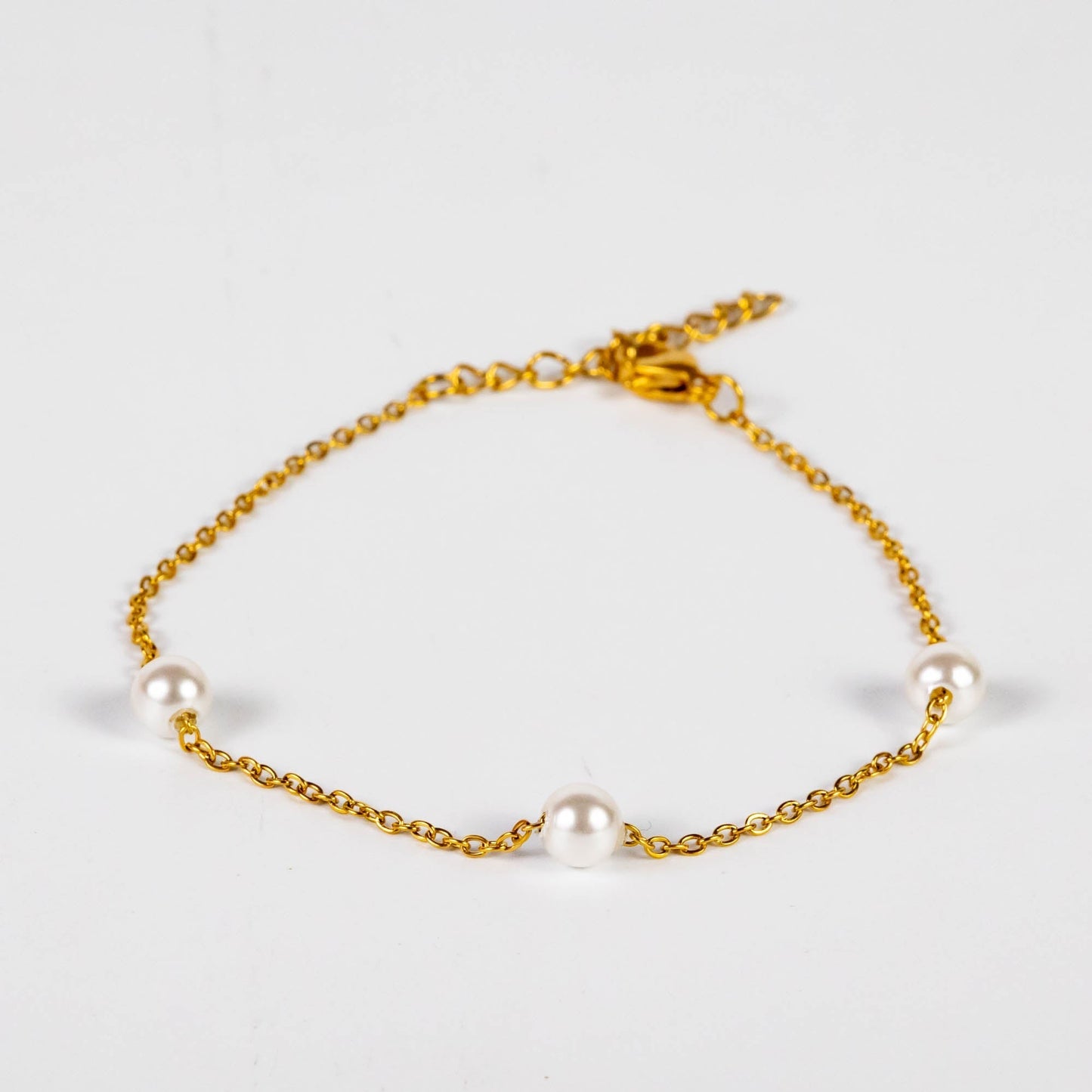 Wholesale 10Pcs White Acrylic Pearl Beads On Gold Steel Bracelets