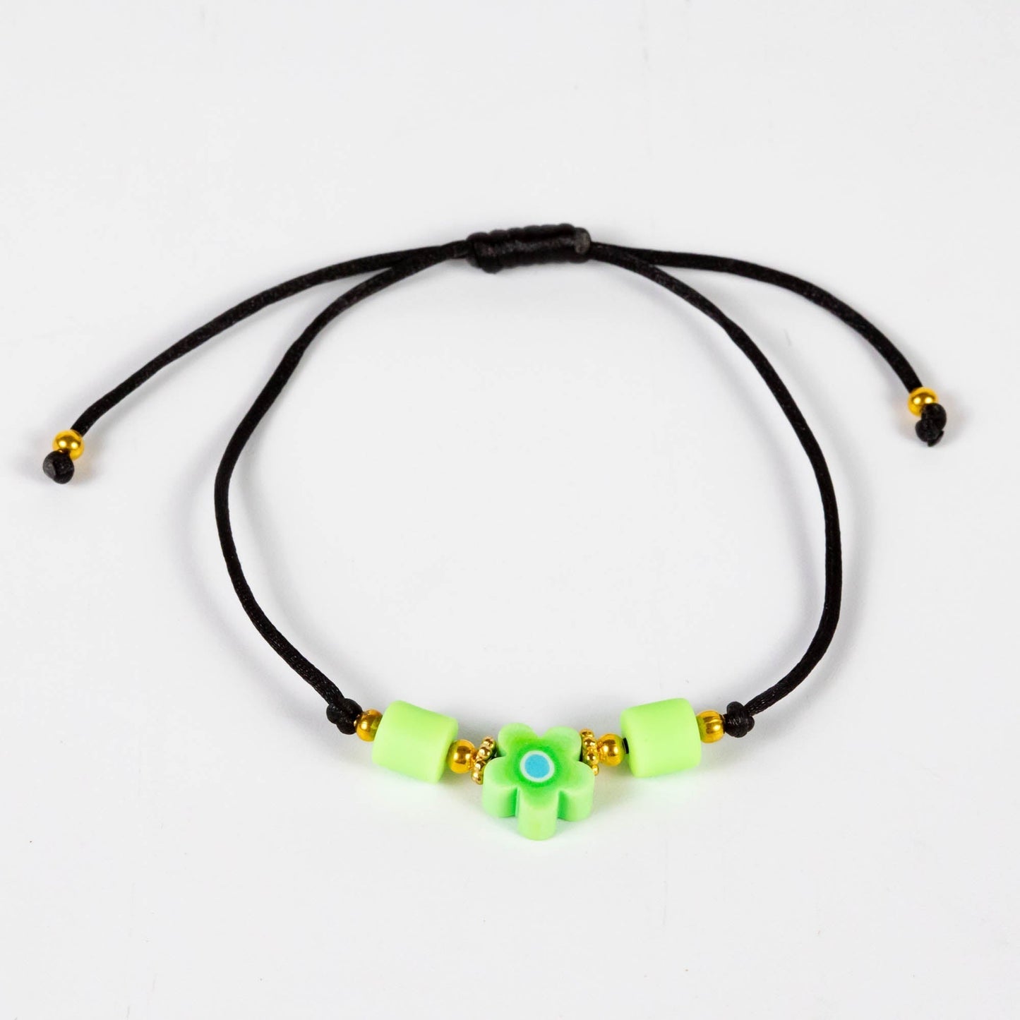 Wholesale 10Pcs Flower Polymer Clay Charm Bracelet, With Adjustable Black Cord - Mixed Colour