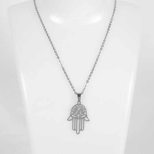 Wholesale 10Pcs Hamsa Hand Of Fatima / Miriam Silver Spiritual Steel Pendant Chain Necklace