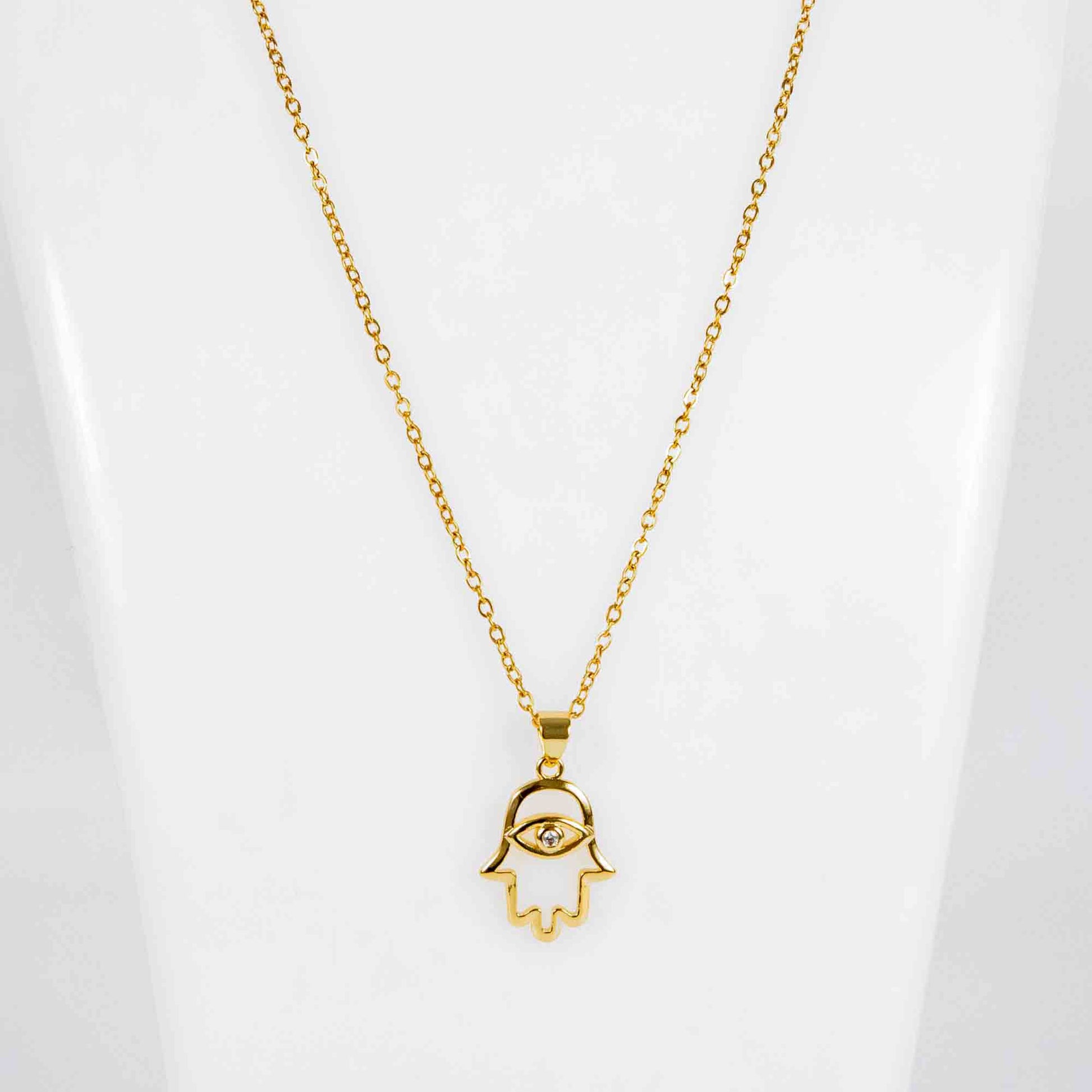 Hamsa Hand With Evil Eye Pendant Necklace Gold