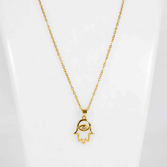 Wholesale 10Pcs Hamsa Hand Diamond Eye Gold Spiritual Steel Pendant Chain Necklace