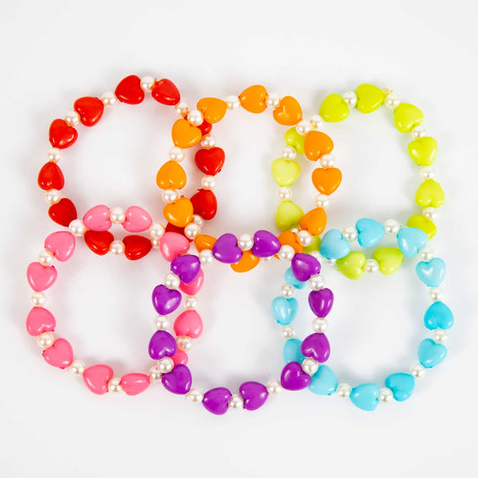 Wholesale 10Pcs Hearts Shaped Acrylic Pearls Bracelet, Mixed Colour