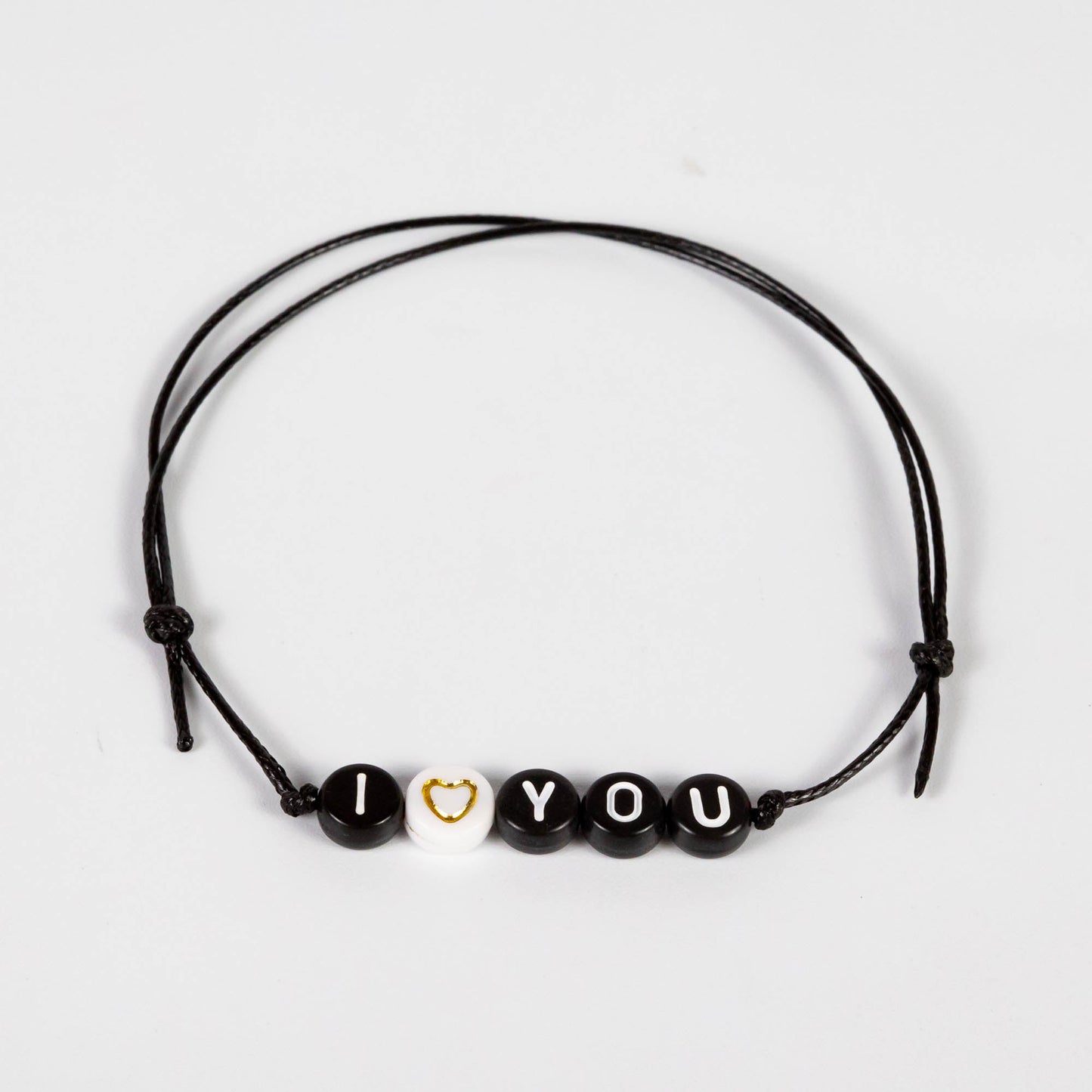 Wholesale 10Pcs 'I Love You' Text On Black Acrylic Beads, Cord Bracelet