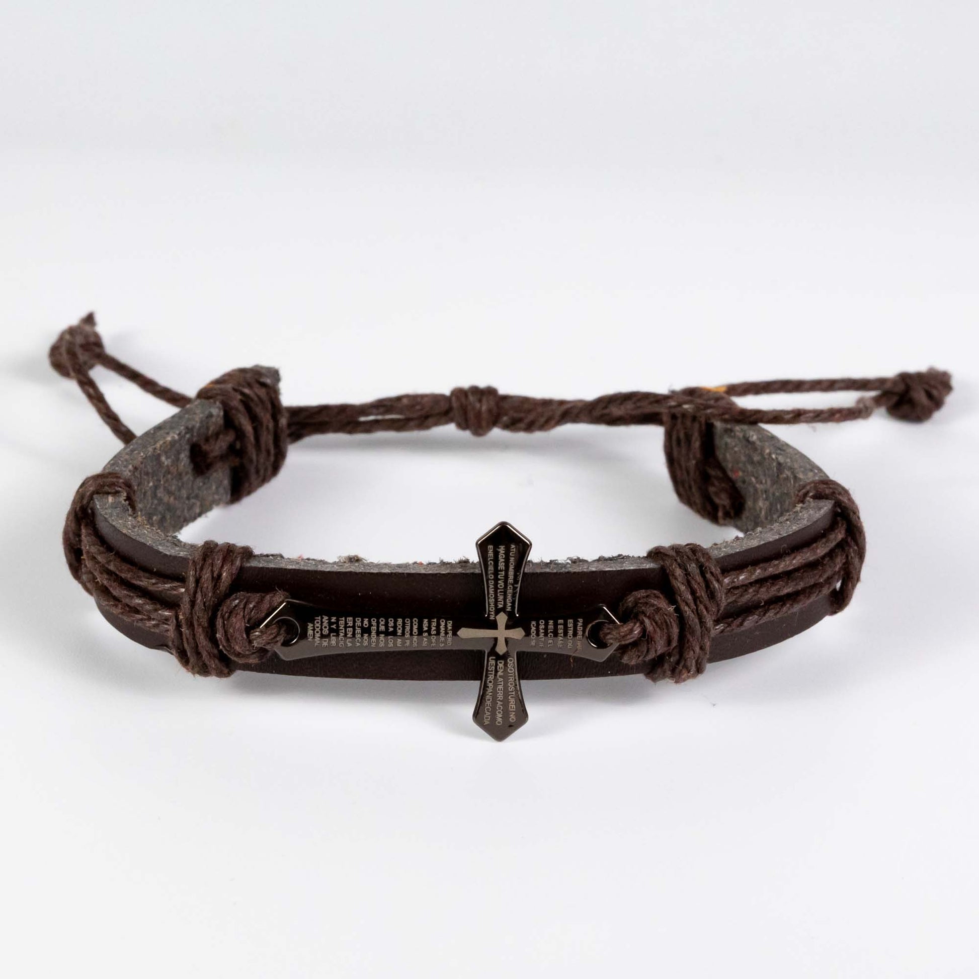 Wholesale 10Pcs Iron Cross & Text, Brown Braided Leather Cord Spiritual Bracelet