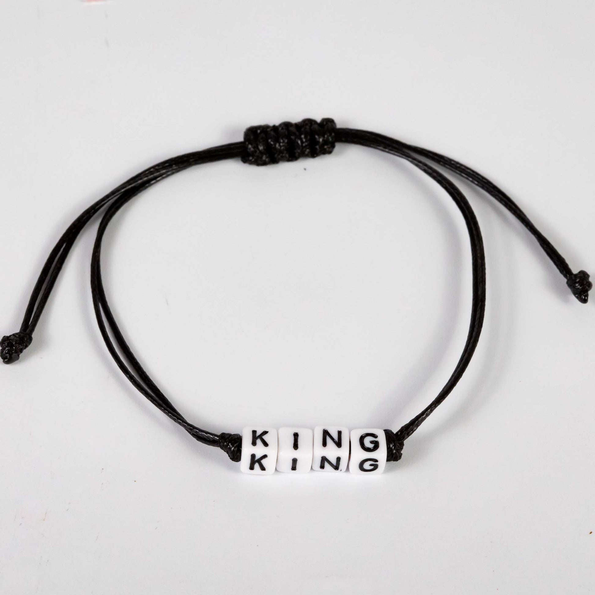 Wholesale 10Pcs King & Queen Acrylic Charm Bracelets, Black & White Cord - Mixed Design