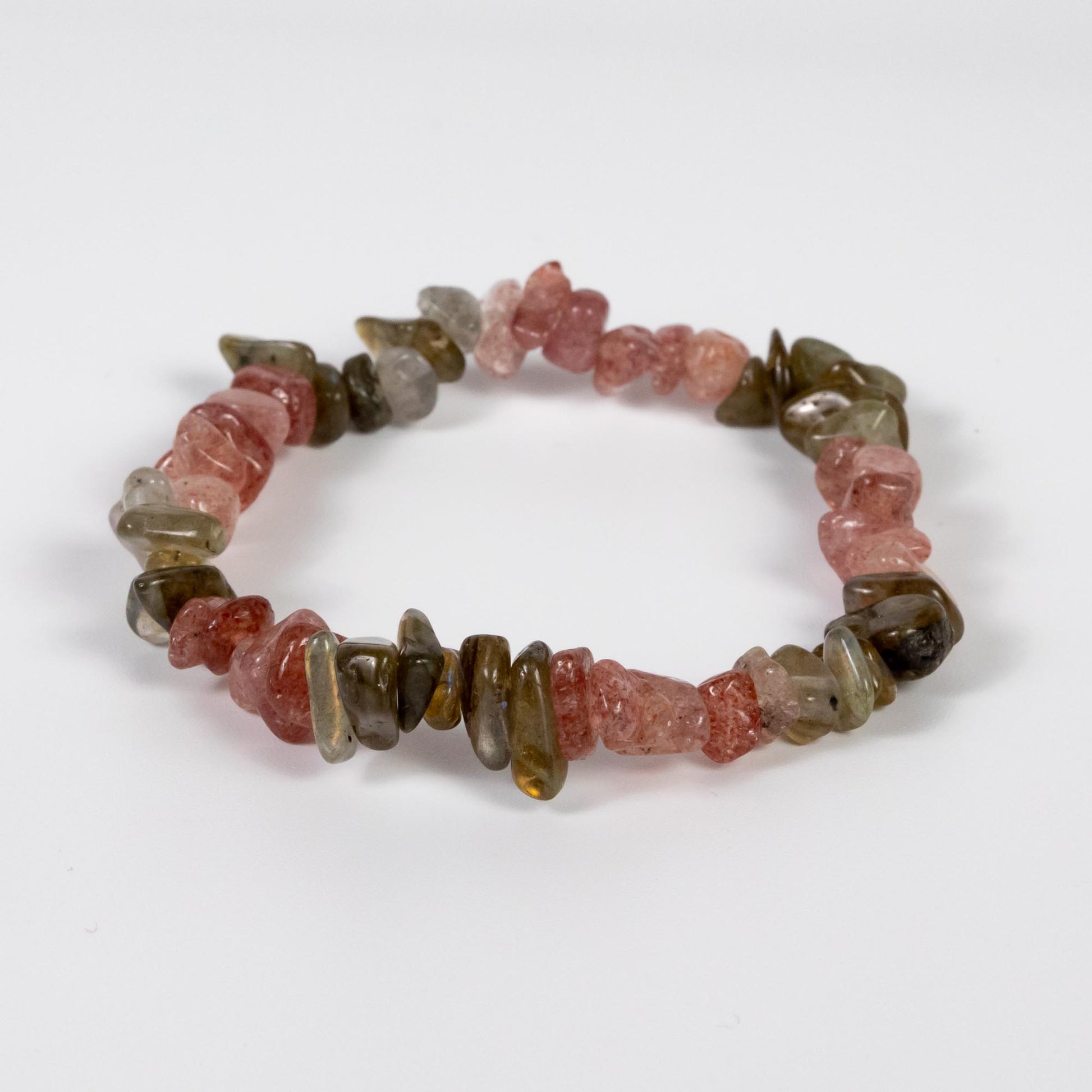 Wholesale 10Pcs Labradorite & Strawberry Quartz Gemstone Chip Bracelet