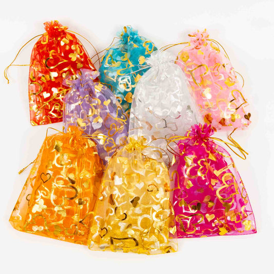 Wholesale 10Pcs Large Heart Printed Organza Gift Bags - Mixed