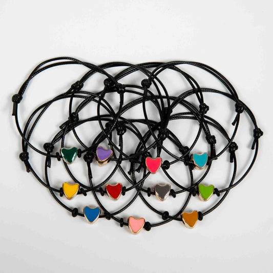 Wholesale 10Pcs Heart Acrylic Charm Bracelet, Black Cord - Mixed Colour