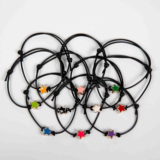 Wholesale 10Pcs Star Acrylic Charm Bracelet, Black Cord - Mixed Colour