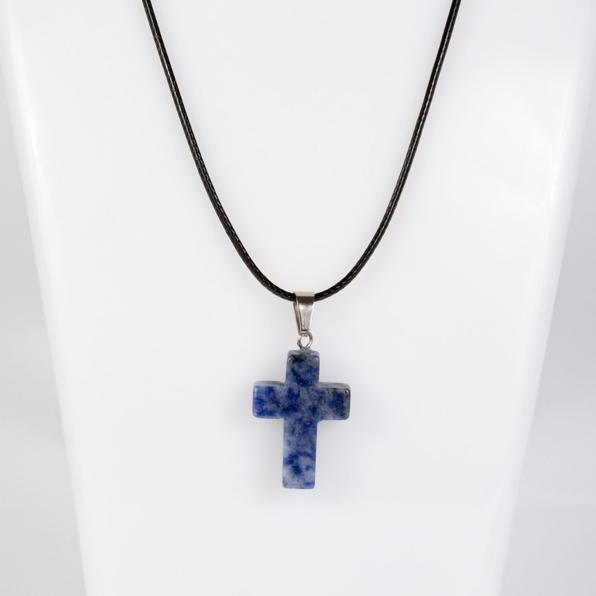 Wholesale 10Pcs Blue Spot Jasper Gemstone Cross Pendant Cord Necklaces