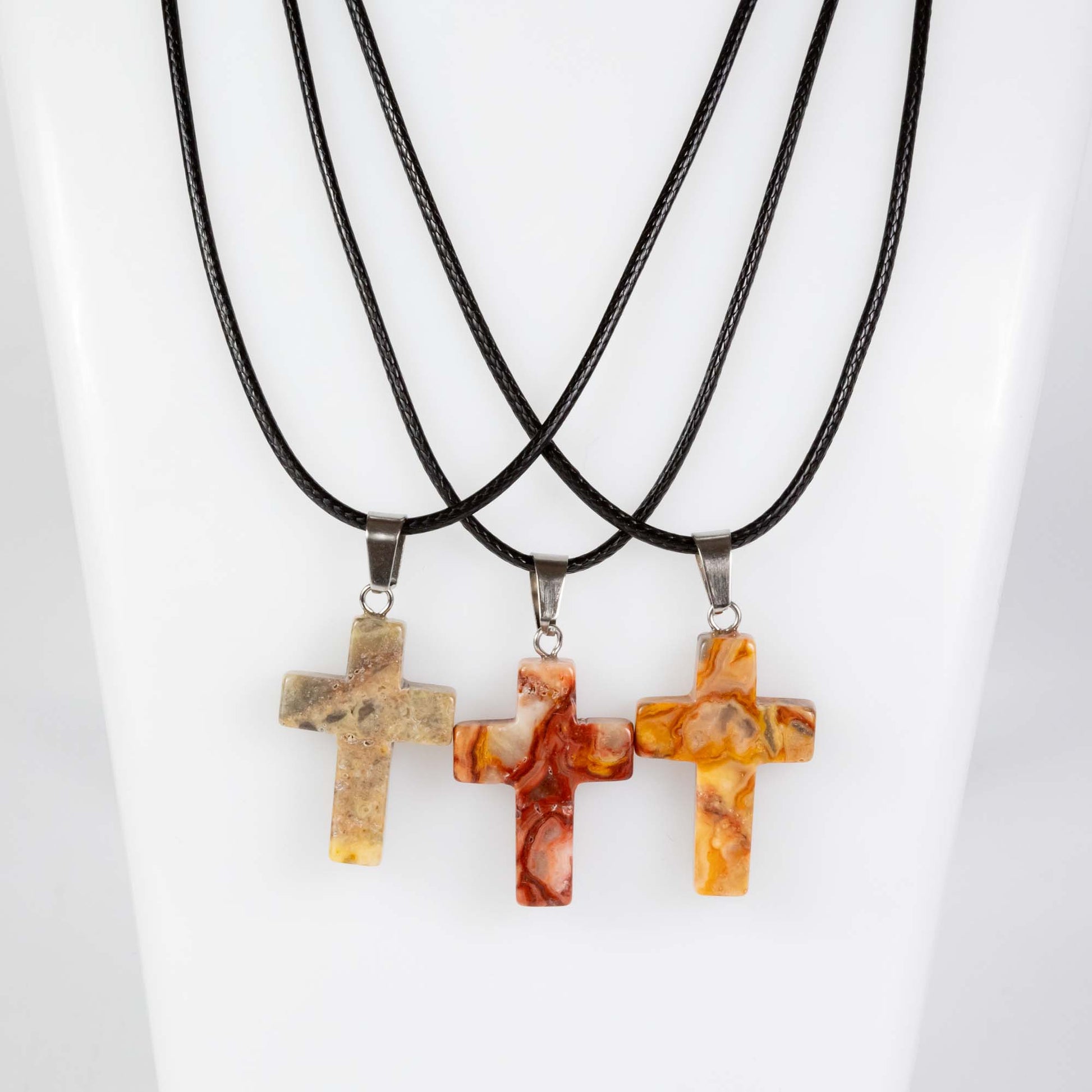 Wholesale 10Pcs Crazy Agate Gemstone Cross Pendant Cord Necklaces