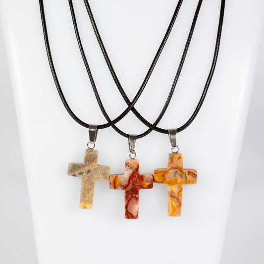 Wholesale 10Pcs Crazy Agate Gemstone Cross Pendant Cord Necklaces