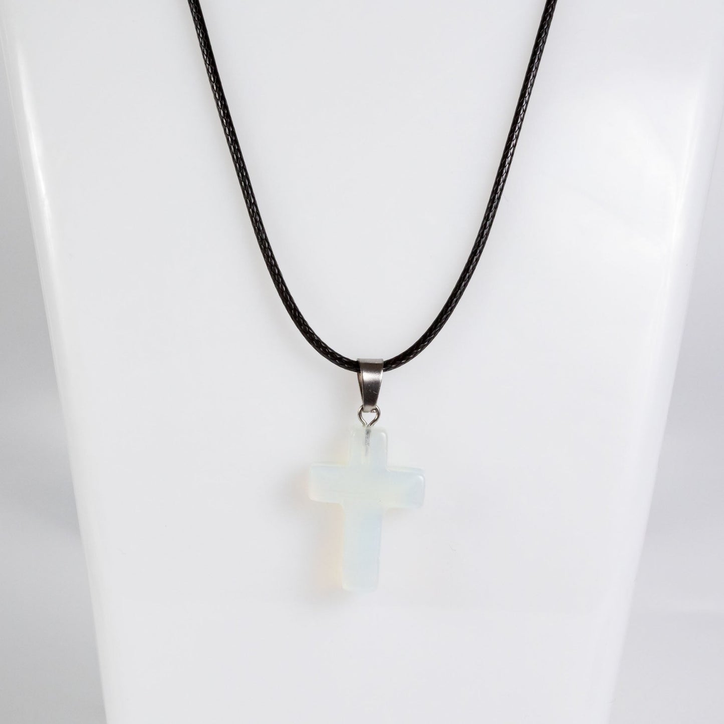 Wholesale 10Pcs Opalite Gemstone Cross Pendant Cord Necklaces