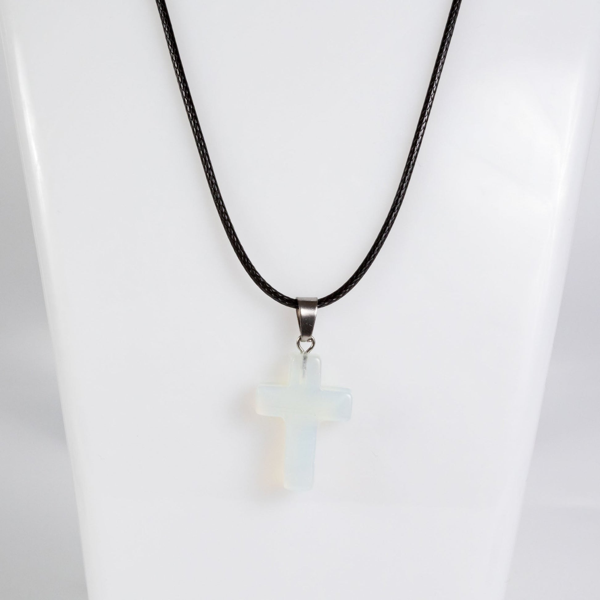 Wholesale 10Pcs Opalite Gemstone Cross Pendant Cord Necklaces