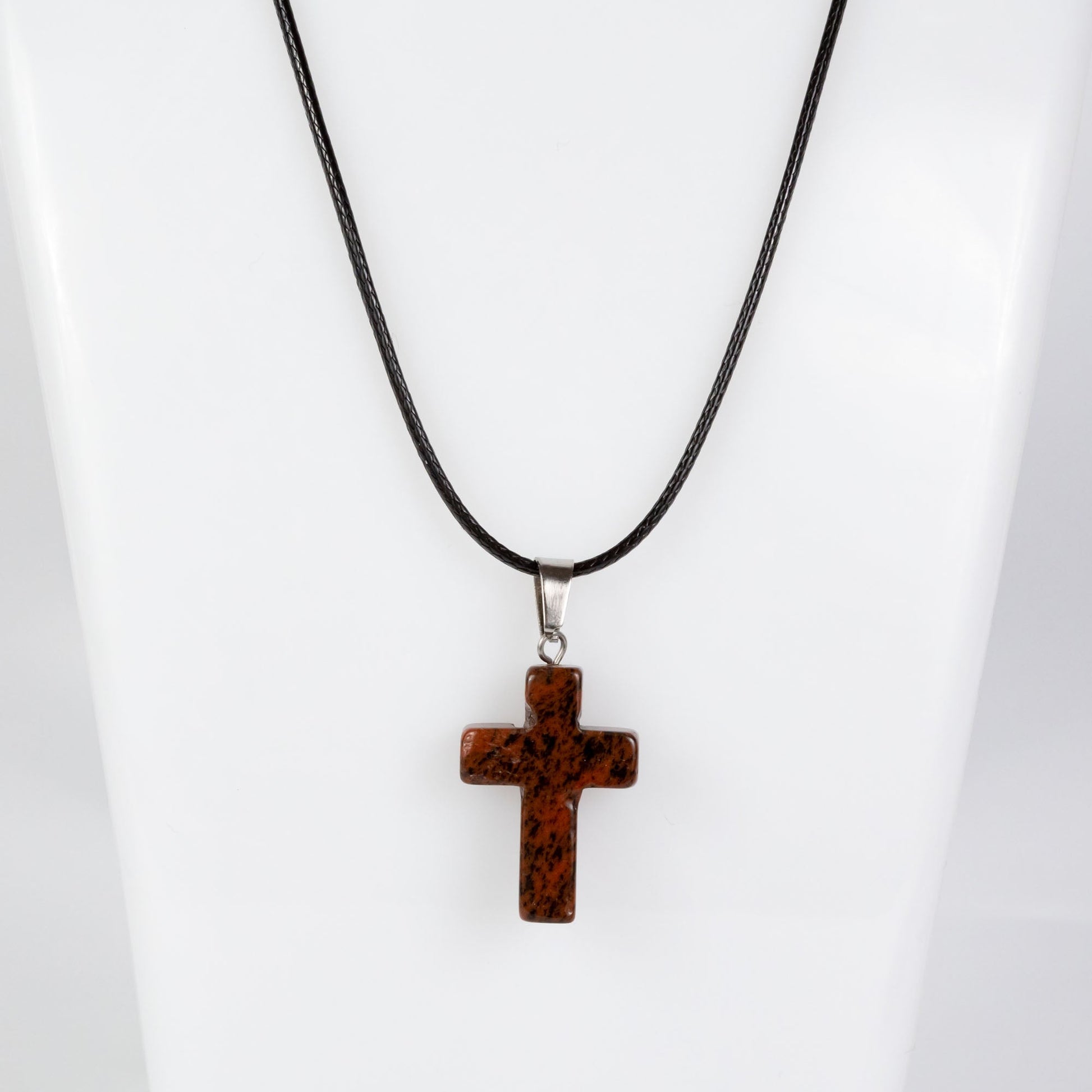 Wholesale 10Pcs Red Jasper Gemstone Cross Pendant Cord Necklaces