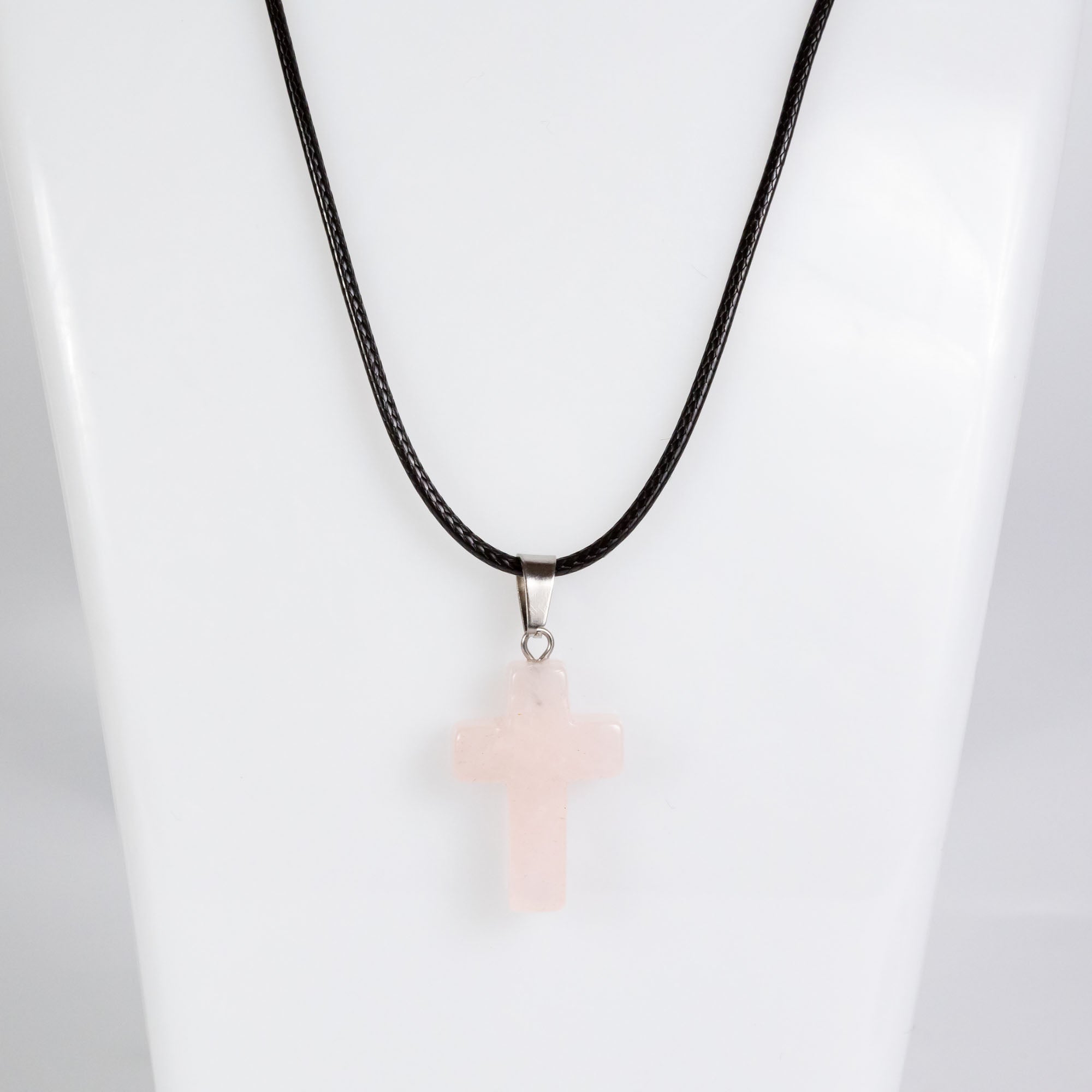 Wholesale 10Pcs Rose Quartz Gemstone Cross Pendant Cord Necklaces