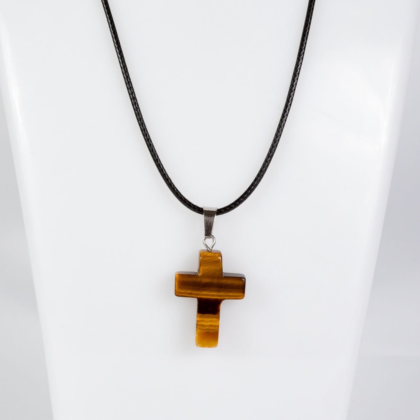 Wholesale 10Pcs Tiger Eye Gemstone Cross Pendant Cord Necklaces