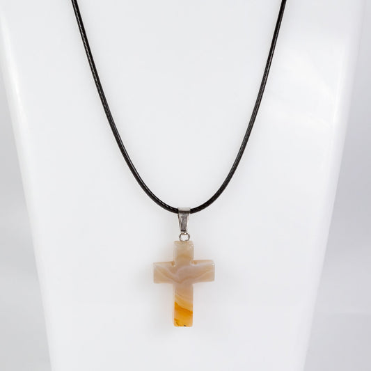 Wholesale 10Pcs Topaz Jade Gemstone Cross Pendant Cord Necklaces