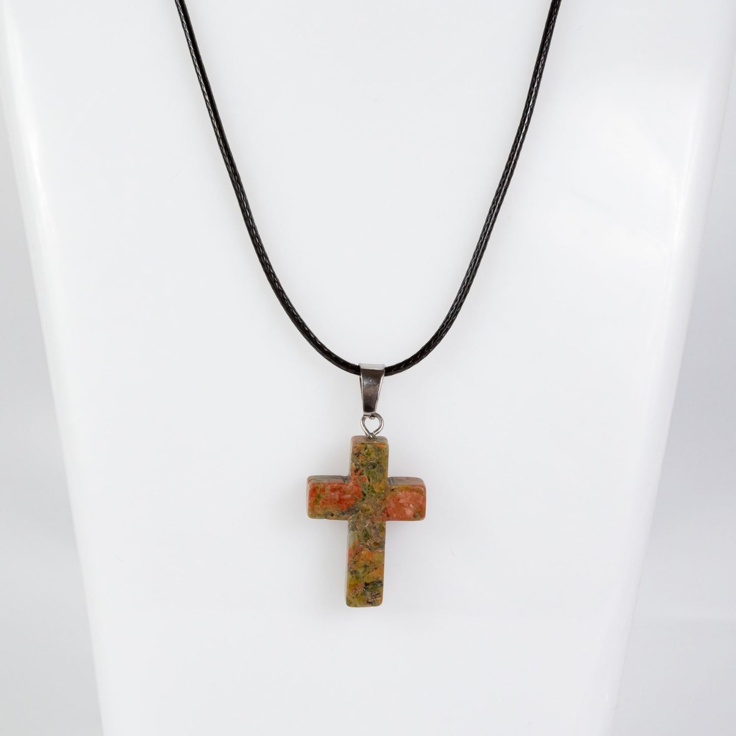 Wholesale 10Pcs Unakite Gemstone Cross Pendant Cord Necklaces