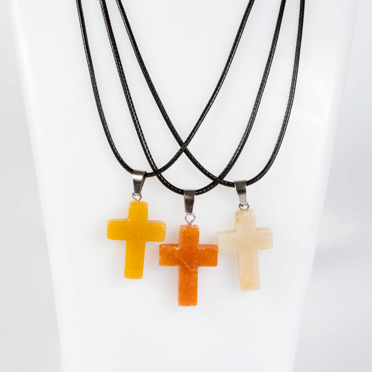 Wholesale 10Pcs White Agate Gemstone Cross Pendant Cord Necklaces