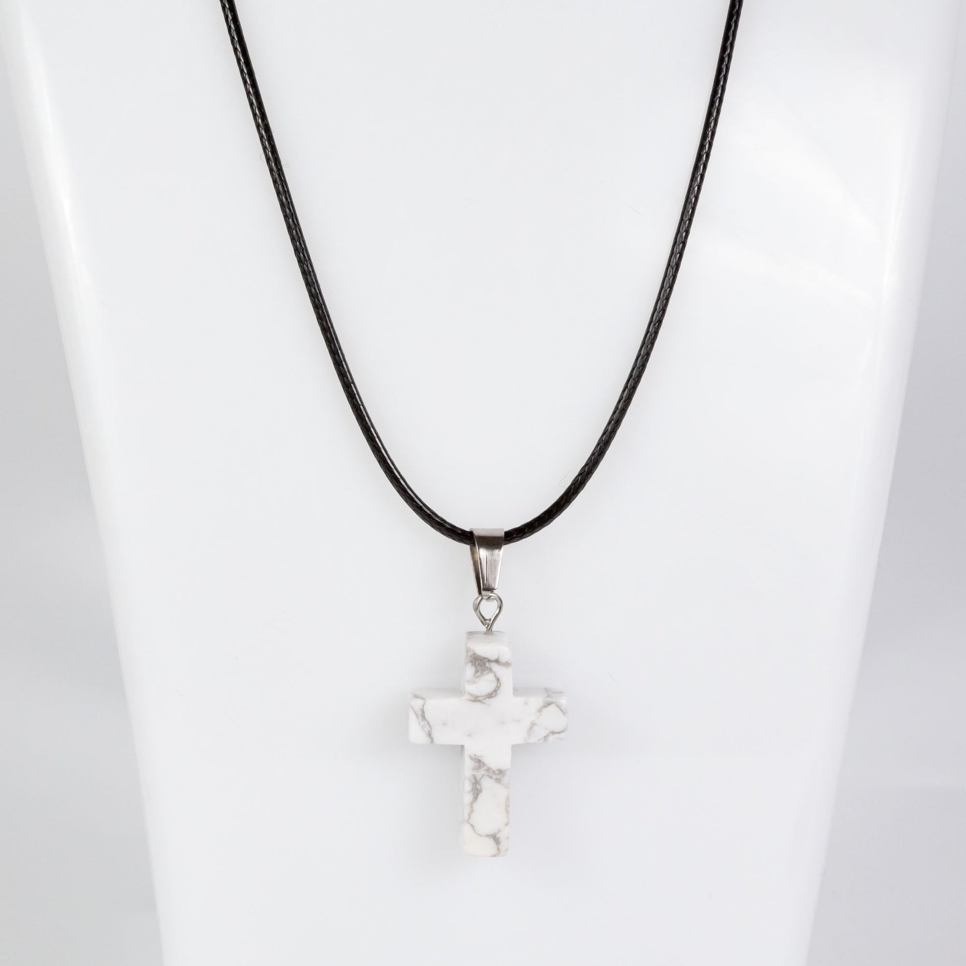 Wholesale 10Pcs White Howlite Gemstone Cross Pendant Cord Necklaces