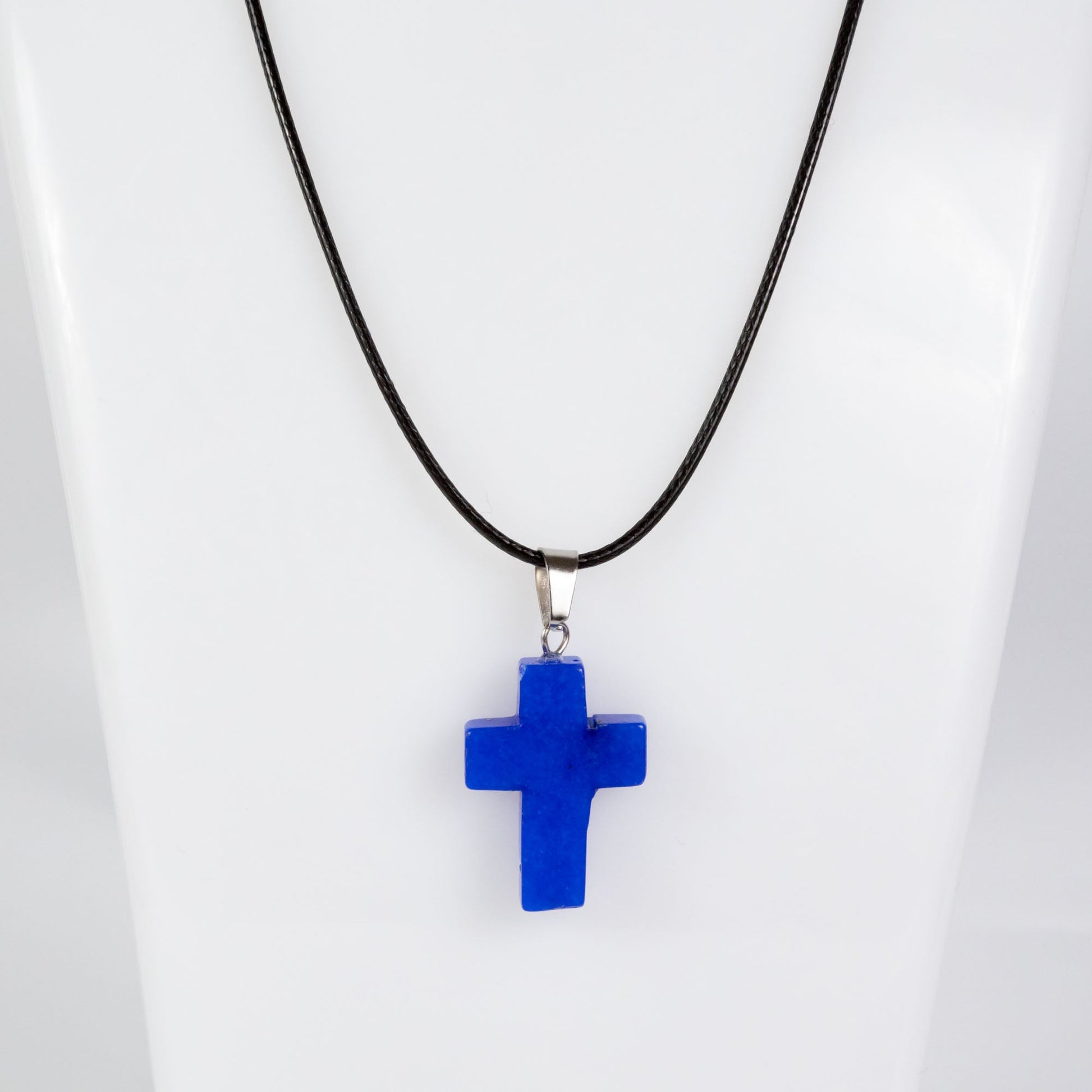 Wholesale 10Pcs White Jade Dyed Blue Gemstone Cross Pendant Necklaces